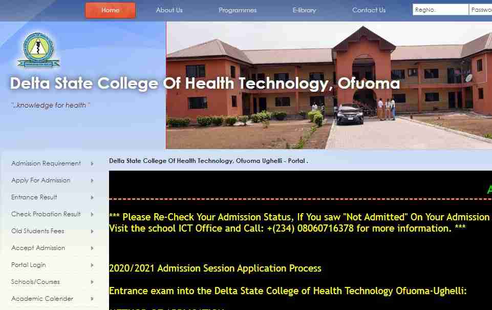 Delta State College of Health Ofuoma Application Form