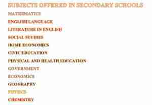 List of subjects offered in Junior and Senior secondary Schools in Nigeria
