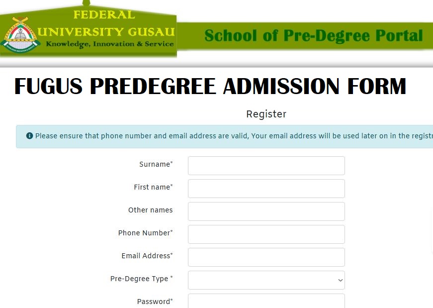 FUGUS Predegree admission Form