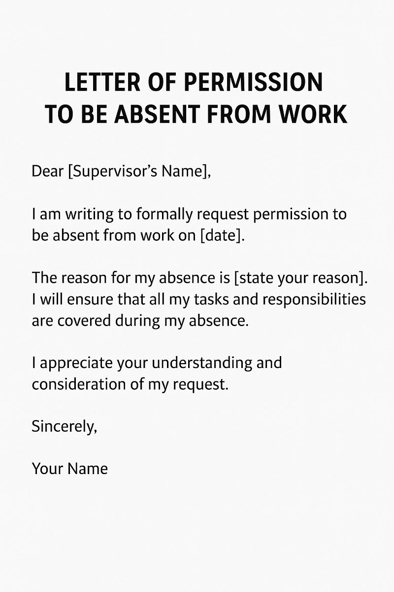 Sample Letter of Permission To Be Absent From Work