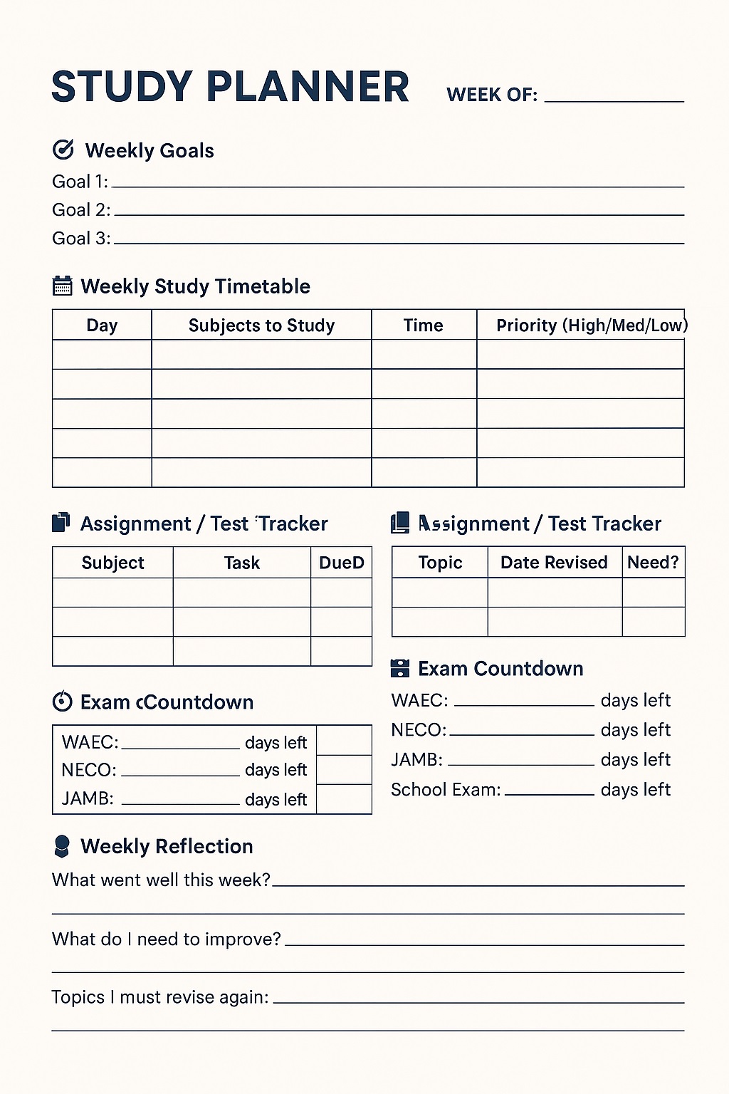 study planner for secondary school students